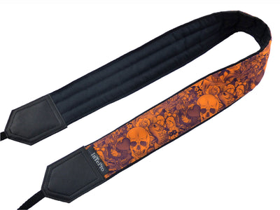 Orange Skulls camera strap with pocket and embroidery option. DSLR and SLR camera strap. Unique Halloween gifts