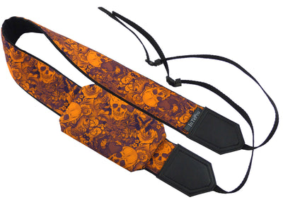 Orange Skulls camera strap with pocket and embroidery option. DSLR and SLR camera strap. Unique Halloween gifts