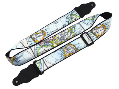 Guitar strap with world map design for electric, acoustic, bass and other guitars by InTePro